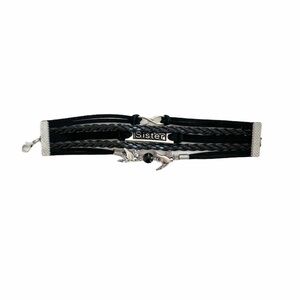 Layered “Sister” Cuff Bracelet with Doves